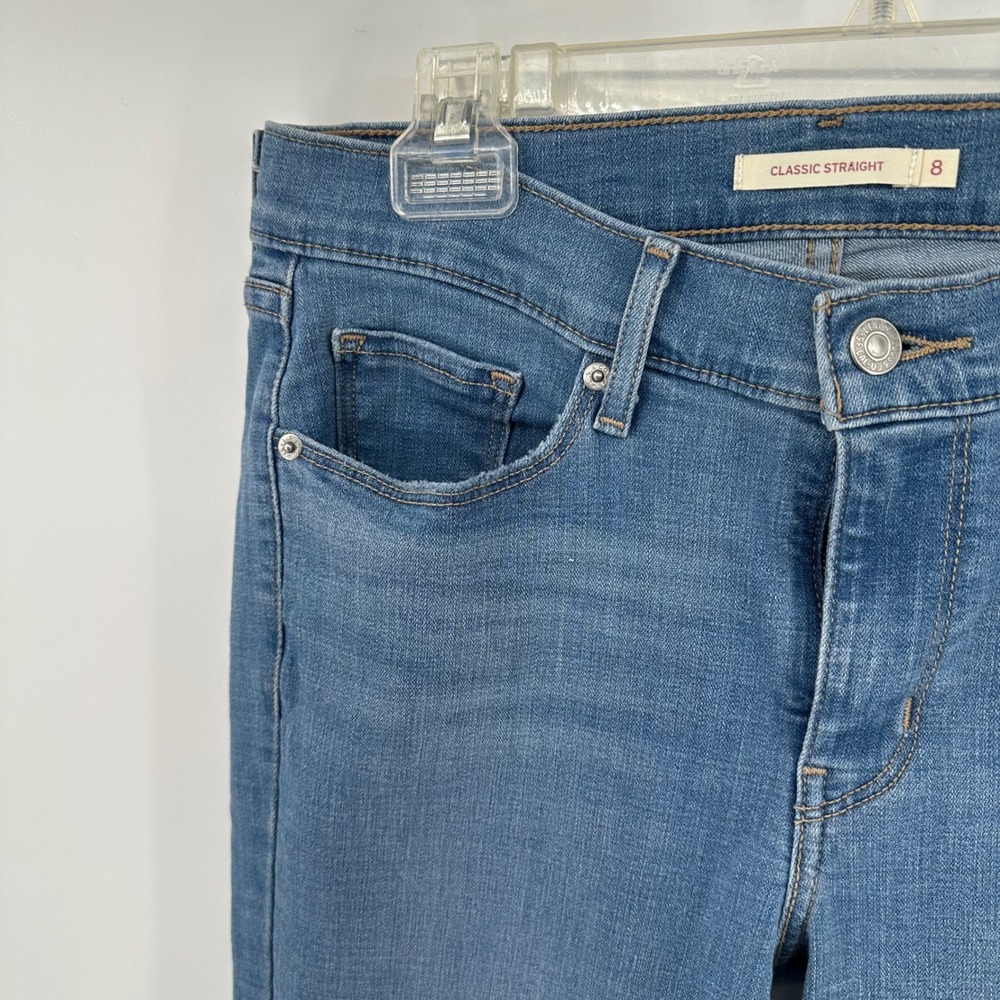 Levi Strauss & Co Classic Straight Leg Jeans Women's 8 Blue Medium Wash Stretch - Picture 12 of 15